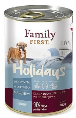 Familyfirst, karma mokra dla psa, dziczyzna + wołowina + marchew, Junior 400 g