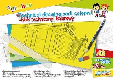 Gimboo, blok techniczny, kolorowy, 150gsm, A3, 10 kartek