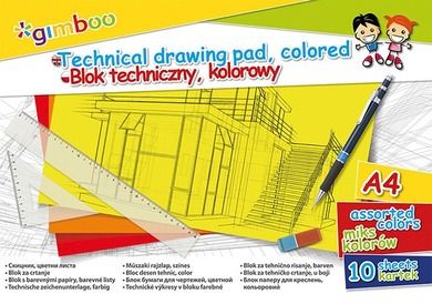 Gimboo, blok techniczny, kolorowy, 150gsm, A4, 10 kartek