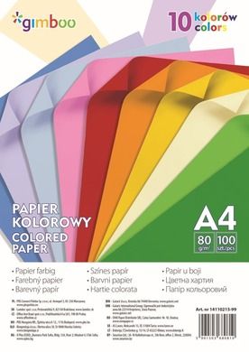 Gimboo, papier kolorowy, A4, 100 arkuszy, 10 kolorów neonowych
