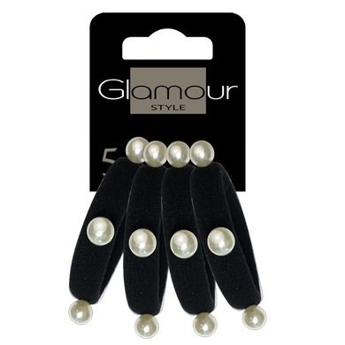 Glamour, gumki do włosów, czarne z perełkami, 4 szt.