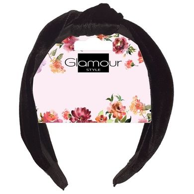 Glamour, opaska do włosów z węzłem, welurowa, czarna