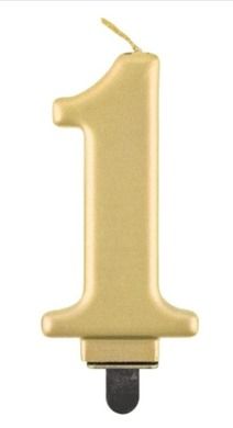 Godan, świeczka cyferka 1, Beauty&Charm metalik złota, 8 cm