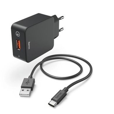 Hama, ładowarka sieciowa USB 3a + kabel USB-c, 1,5m, czarna