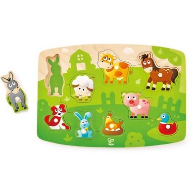Hape, Farma, drewniana układanka z rączką, 9 elementów
