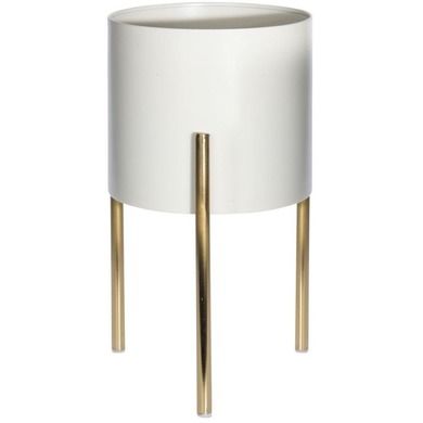 Home Styling Collection, doniczka na stojaku, biała na złotych nóżkach, 35-20 cm