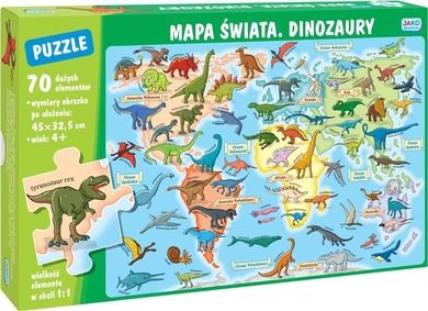 Jako, Mapa Świata, Dinozaury, puzzle, 70 elementów