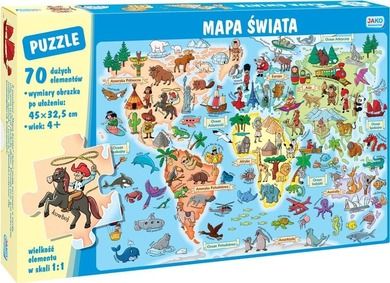 Jako, Mapa Świata, puzzle, 70 elementów