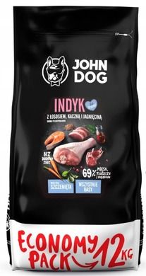 John Dog, Puppy, karma sucha dla psa, indyk z łososiek kaczką i jagnięciną, 12 kg