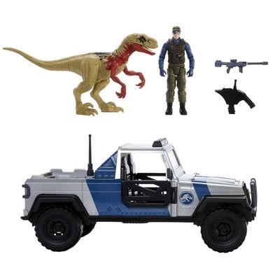 Jurassic World, Pojazd tropiący - Dinoatak, zestaw z figurkami