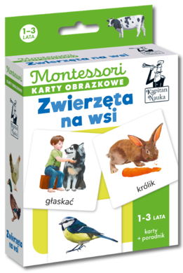 Kapitan Nauka. Zwierzęta na wsi. Montessori. Karty obrazkowe 1-3 lata