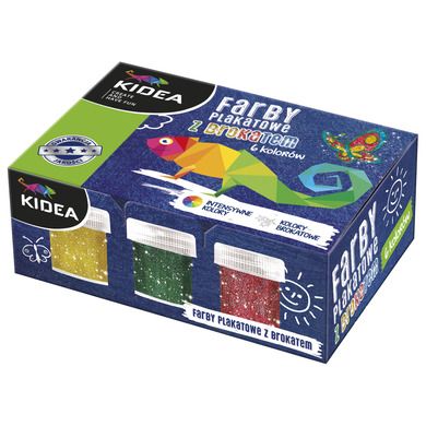 Kidea, farby plakatowe z brokatem, 6 kolorów, 20 ml