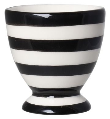 Kieliszek na jajko, ceramiczny, w paski, biało-czarny, 6-6-6,5 cm