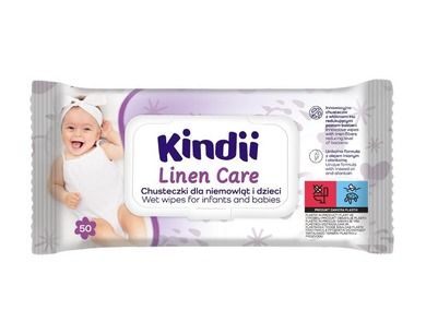 Kindii, Linen Care, chusteczki dla niemowląt i dzieci, pop-up, 50 szt.