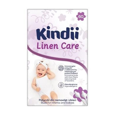 Kindii, Linen Care, patyczki dla niemowląt i dzieci, 60 szt.