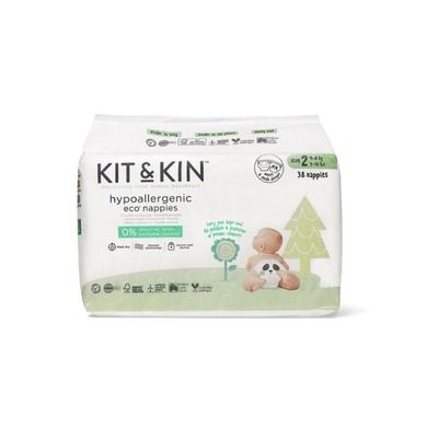 Kit & Kin, biodegradowalne pieluszki jednorazowe, rozmiar 2, Midi, 4-8 kg, myszka i panda, 38 szt.