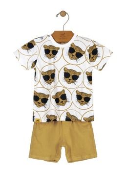 Komplet chłopięcy, T-shirt, Szorty, biało-żółty, tygryski, Up Baby