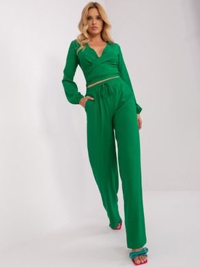 Komplet damski, Bluzka z długim rękawem, Spodnie materiałowe, zielony, Lakerta