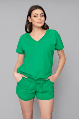 Komplet damski, Bluzka z krótkim rękawem, Szorty, zielony, Etna, Italian Fashion