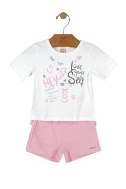 Komplet dziewczęcy, T-shirt, Szorty, biało-różowy, Love Yourself, Up Baby