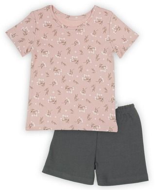Komplet dziewczęcy, T-shirt, Szorty, różowo-grafitowy, Nicol