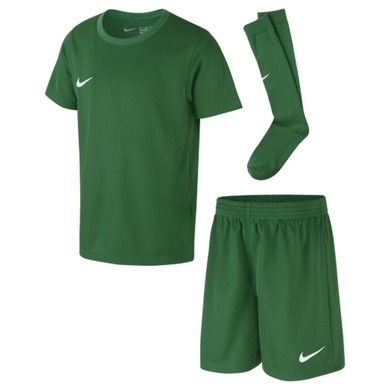 Komplet sportowy chłopięcy, T-shirt, Szorty, Getry piłkarskie, zielony, Nike Park 20 Little Kids Set