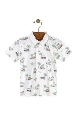 Koszulka polo chłopięca z krótkim rękawem, biała, samochody, palmy, Up Baby