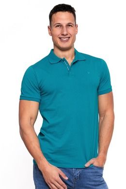 Koszulka polo męska z krótkim rękawem, turkusowa, Premium Line, Moraj