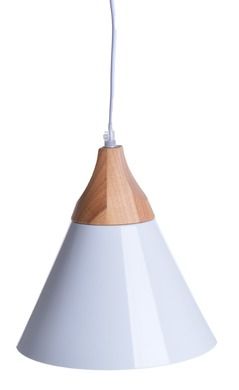 Lampa wisząca, biała z drewnem, 23-24 cm