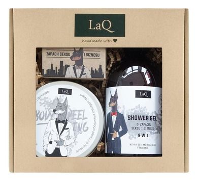LaQ, zestaw prezentowy dla mężczyzn, Doberman, żel pod prysznic, 500 ml + scrub, 200 ml + mydło kostka, 85g