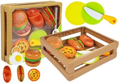 Lean Toys, fast food z burgerem na rzepy, zestaw do krojenia w skrzyni