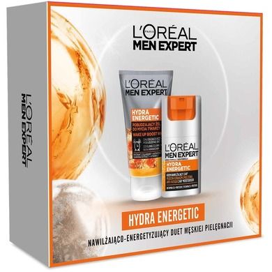 L'Oreal Paris, Men Expert Hydra Energetic, zestaw, krem nawilżający przeciw oznakom zmęczenia, 50 ml + pobudzający żel do mycia twarzy, 100 ml