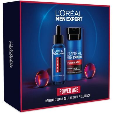 L'Oreal Paris, Men Expert Power Age, zestaw serum z kwasem hialuronowym, 30 ml + rewitalizujący krem nawilżający, 50 ml