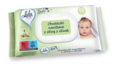 Lula Baby, chusteczki nawilżane dla niemowląt i dzieci, z oliwą z oliwek, 50 szt.