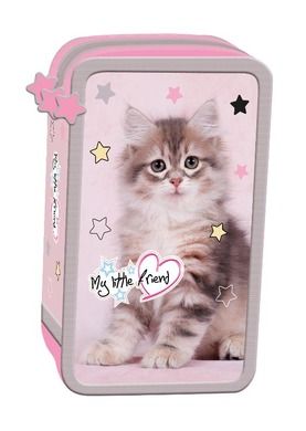 Majewski, My Little Friend, piórnik 3-komorowy, z wyposażeniem, Grey Cat