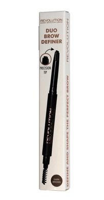 Makeup Revolution, Duo Brow Definer, kredka do brwi i szczoteczka, Dark Brown