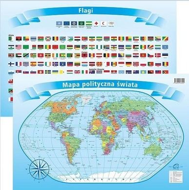 Mapa polityczna z flagami, Świat, podkładka na biurko
