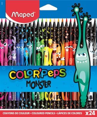 Maped, Color'Peps, Monster, kredki w czarnej obudowie trójkątne, 24 szt.