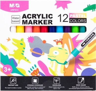 M&G, markery akrylowe Pastelowe, 1-2 mm, 12 kolorów