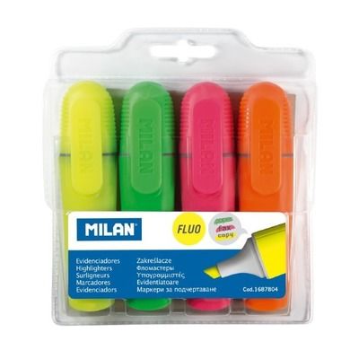 Milan, Fluo, zestaw płaskich zakreślaczy, 4 kolory