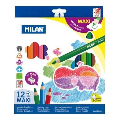 Milan, kredki, Maxi, trójkątne, 12 kolorów