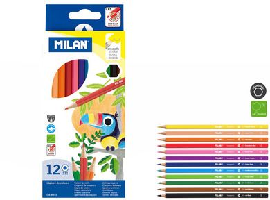 Milan, kredki ołówkowe sześciokątne, 12 kolorów
