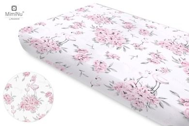 MimiNu, Peonie, prześcieradło bawełniane z gumką, róż, 80-160 cm