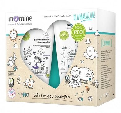 MomMe, zestaw upominkowy dla maluszka, ziołowe masełko pielęgnacyjne, 150 ml + łagodny żel do mycia 2w1, 150 ml