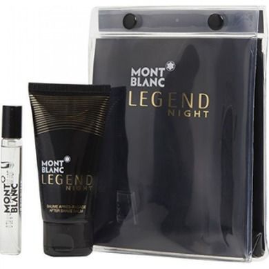 Mont Blanc, Legend Night, zestaw, miniatura wody perfumowanej, spray, 7,5 ml + balsam po goleniu, 50 ml + kosmetyczka