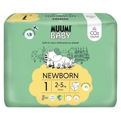 Muumi Baby, pieluszki ekologiczne dla niemowląt Newborn 1, 2-5 kg, 25 szt.