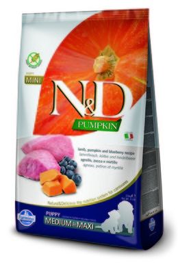N&D Pumpkin, karma bezzbożowa dla szczeniąt, rasy średnie i duże, jagnięcina i borówka, 2,5 kg