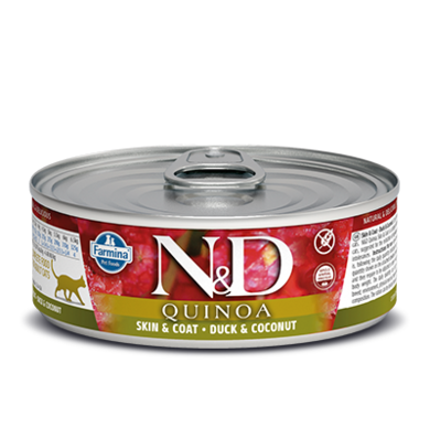 N&D Quinoa, Skin & Coat, karma dla kotów dorosłych, kaczka z kokosem, 80 g