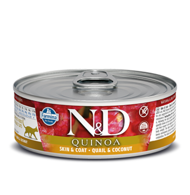 N&D Quinoa, Skin & Coat, karma dla kotów dorosłych, przepiórka z kokosem, 80 g