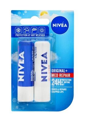 Nivea, Lip Care Duo, pomadka ochronna, Original Care + med repair, 48 ml x 2